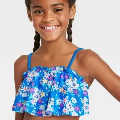 Girls' Floral Ruffle Edge Bandeau Bikini Set - Cat & Jack&trade; Blue