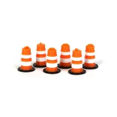 3D to Scale 1/64 6 Pack of 3D Printed Orange Plastic Traffic Barrels 64-105-OR