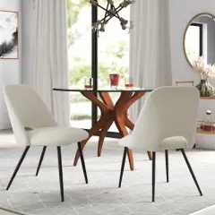 Set of 2 Edwin 21.6" Wider Seat Faux Shearling Dining Chair With Black Metal Legs -The Pop Maison