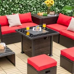 Costway 32'' Propane Fire Pit Table 50,000 BTU Square Firepit Heater w/ Lava Rocks Cover