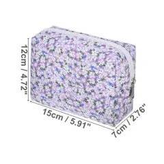 Unique Bargains Lightweight Flower Cosmetic Bag Purple 1 Pc