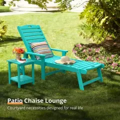 Chaise Lounge Chair with Table, 2-Piece, Outdoor Pool Lounge Chairs with Adjustable Backrest, Resin Patio Lounge Chairs with Wheels for Outside