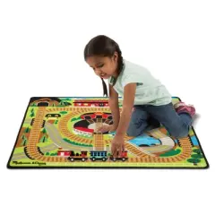 Melissa & Doug Round the Rails Train Rug With 3 Linking Wooden Train Cars  (39 x 36 inches)