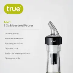 True Ace Measured Liquor Pour Spout, 2 Ounce Pourer, Fits Standard Liquor Bottles, At Home Bar Accessories, Plastic, Set of 1