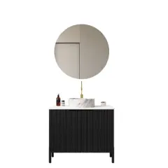 Dolonm 30" Freestanding Bathroom Vanity with White Ceramic Sink, Carrara Marble Countertop and Soft Close Cabinet Storage