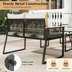 Tangkula Set Of 4 Patio Wicker Furniture Set Heavy Duty Outdoor Cushioned Conversation Set with Tempered Glass Coffee Table Off White