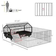 Akoasm 46.5 Small Animal Kennel & Cage With Foldable Run Area, Water Bottle, Water Bowl And Ramps For Bunny, Hedgehog, Guinea Pig