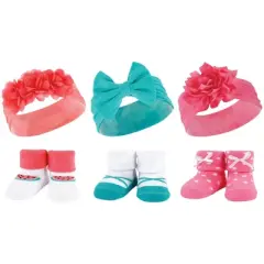 Hudson Baby Infant Girl 12Pc Headband and Socks Giftset, Teal Coral, One Size