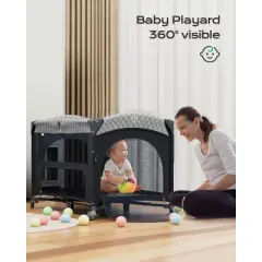 BabyBond All in 1 Baby Bassinet Bedside Crib Portable Large Playard Pack and Play with Mattress, Mosquito Net, Bottom Storage