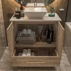 Famapy Bathroom Cabinet with White Basin Bathroom Storage Solutions Original Wooden