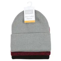 Hudson Baby Family Knit Cuffed Beanie 3pk, Heather Red Black