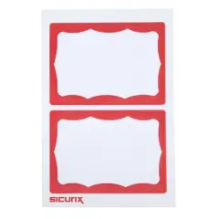 SICURIX Adhesive Badges, Red Border, 100 Per Pack, 6 Packs