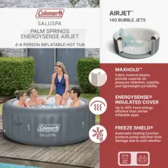 Coleman Palm Springs 4 to 6 Person EnergySense Smart AirJet Plus Inflatable Hot Tub Outdoor Spa with 140 AirJets and Insulated Cover