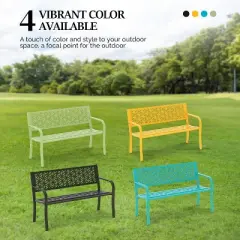 VINGLI 50" Outdoor Metal Bench with Floral Back, 800lb Capacity Weatherproof Garden Bench for Patio Porch Park