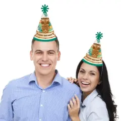 Big Dot of Happiness Tropical Luau - Cone Happy Birthday Party Hats for Kids and Adults - Set of 8 (Standard Size)