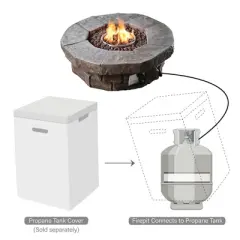 Woodsy Outdoor Round Stone Propane Gas Fire Pit - Teamson Home