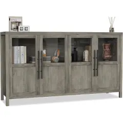 Sideboard Buffet Cabinet with 4 Glass Doors, 55" Large Buffet Cabinet,Storage Cabinet Table for Kitchen Dining Room, Living Room
