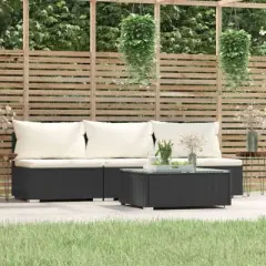 vidaXL Black Patio Furniture Poly Rattan - Cream Cushions - 3 Seats with Table - Middle Sofa