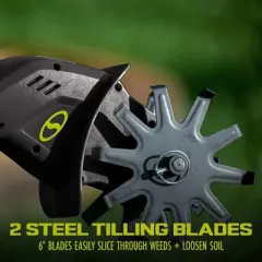 Sun Joe 24V IONMAX Cordless Garden Tiller and Cultivator Kit, 6" Dual Blades Outdoor Yard Tool with 2.0-Ah Battery + Charger, 24V-TLR-LTE-A