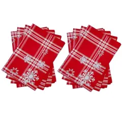 KOVOT Set of 8 Winter Snowflake Placemats | Christmas Holiday Table Decor | Red & White with Foil Accents Snowflake Place Mats (17" x 13")