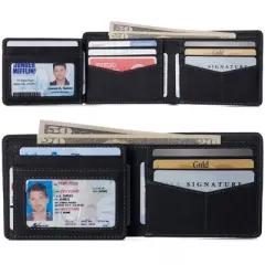 Alpine Swiss Mens RFID Blocking Cowhide Leather Wallet Bifold 2 ID Windows Divided Bill Section Comes in Gift Box