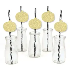 Big Dot of Happiness Gold Glitter Pumpkin Party Straws - No-Mess Real Glitter Cut-Outs & Decorative Fall & Thanksgiving Party Paper Straws - Set of 24