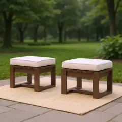 YARDSIGHT 2-Piece Outdoor Wooden Ottomans with Removable Cushions, Multi-Functional Footrests & Side Tables for Patio, Garden & Backyard Seating