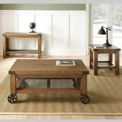 Hailee Cocktail Table Oak - Steve Silver: Rustic Design, Double Shelf, Distressed Finish