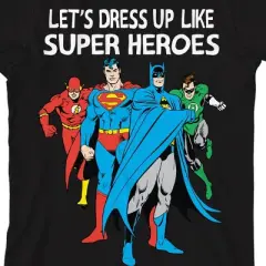 Justice League Let's Dress Up Like Superheroes Halloween Crew Neck Short Sleeve Black T-shirt Toddler Boy to Youth Boy