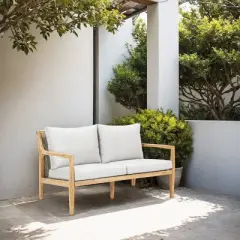 Moda Furnishings Acacia Wood Patio Outdoor Loveseat Sofa With Cushions