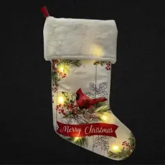 Season's Designs 19" Red Cardinal on Tree Branch Christmas Stocking with LED Lights Battery Operated, Multicolored Indoor Decor, Requires 2 AA