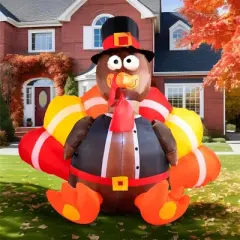 Joyfy 6 FT Thanksgiving Turkey Inflatable Decorations, LED Light Up Turkey with Pilgrim Hat, Blow Up Halloween Turkey for Outdoor Yard Garden Decor