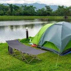Outsunny Folding Camping Cots for Adults with Carry Bags, Side Pockets, Outdoor Portable Sleeping Bed for Travel Camp Vocation