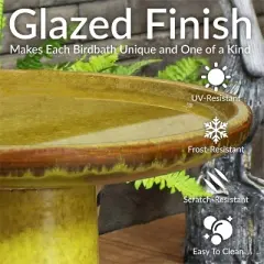 Sunnydaze Outdoor Weather-Resistant Garden Patio High-Fired Smooth Ceramic Hand-Painted Duo Tone Bird Bath