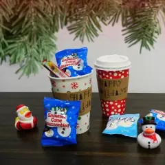 4E's Novelty Christmas Paper Cups Disposable 16 oz With Lids & Napkins (12 Packs) for Christmas Hot Cocoa Party Supplies, Hot Chocolate Bar