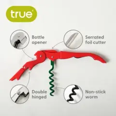 True TrueTap Double Hinged Waiter&rsquo;s Corkscrew, Holiday Wine Bottle Opener with Foil Cutter, Wine Key