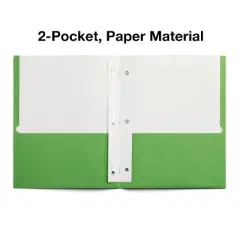 Staples School Grade 2 Pocket Folder with Fasteners Green 25/Box 27541-CC