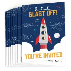 Big Dot of Happiness Blast Off to Outer Space - Fill In Rocket Ship Baby Shower or Birthday Party Invitations (8 count)