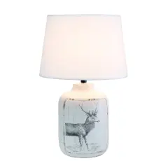Creekwood Home 17.8" Vintage Farmhouse Country Deer Print Accent Table Lamp White Wash