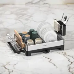 Stainless Steel Dish Drying Rack - Rotatable Spout, Fingerprint-Resistant Dish Drainers for Kitchen Counter, 12.5 x 22.5 inches