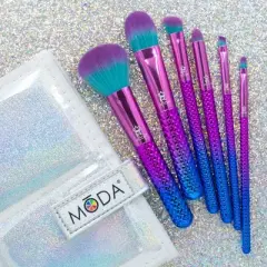MODA Brush Prismatic Total Face 7pc Travel Sized Makeup Brush Flip Kit, Includes Powder, Foundation, and Angle Shader Makeup Brushes