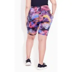 Women's Plus Size Print Bike Short - coral palm | AVENUE LEISURE