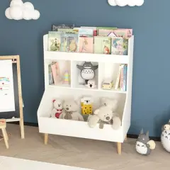 Kids Bookshelf and Toy Storage with Legs, Children Bookcase for Kids Room, Living Room, Nursery,White