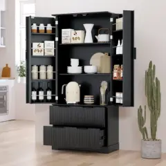 KWPZQEB 72" Storage Cabinets, Modern Kitchen Pantry Cabinet with 8 Hanging Shelves and 2 Large Drawer, Freestanding Cupboard for Living Room
