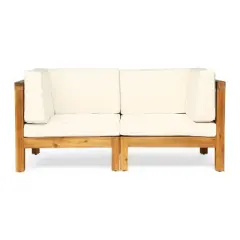 GDFStudio Keith Outdoor Acacia Wood Loveseat with Cushions