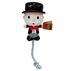 Hasbro 3.6 inch Mr. Moneybags Squeak and Crinkle Plush with Rope Tug Dog Toys