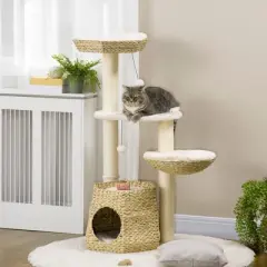 Multipet 47" Cat Tree Kitty Activity Center with Cattail Fluff, Bed, Condo, Sisal Scratching Post, and Hanging Ball