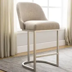 Set of 2 Barrelback Counter Height Barstool with Metal Base Pewter/Oatmeal Linen - Leick Home