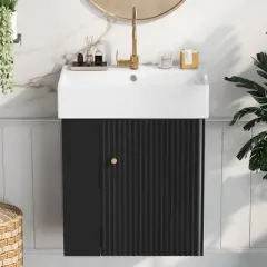 Grungis Freestanding Bathroom Vanity with Combo Cabinet,Bathroom Storage Cabinet with Single Ceramic Sink and Right Side Storage