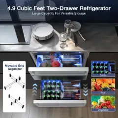 SOZT 23.4 in. 4.9 cu. ft. Stainless Steel Built-In Under Counter Drawer Beverage Fridge with Double Drawer